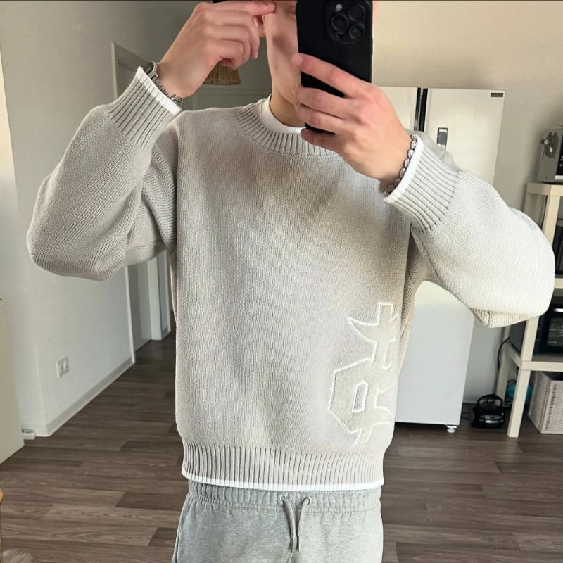 Y2K Round Neck Gray Knitted Sweater New